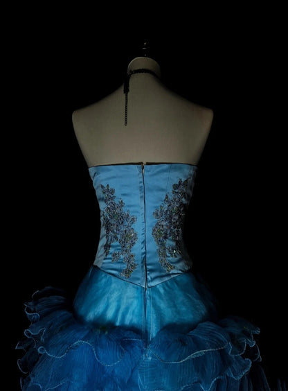 Vintage Mermaid Strapless Blue With Beads Sleeveless 80s Prom Dresses Long Formal Party Gown N1483