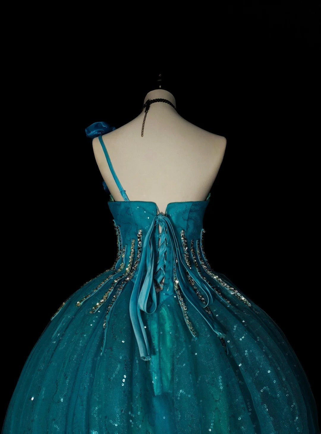 Vintage Ball Gown One Shoulder Blue Tulle Sweet 16 Dresses Quinceanera Dress Long 15 Vestidos De Fiesta N1481