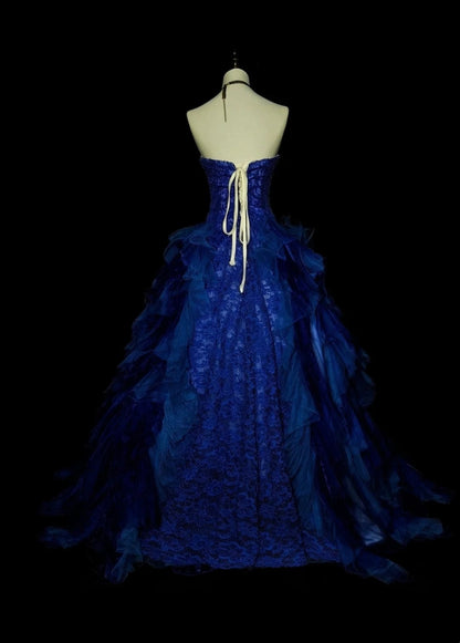 Vintage Ball Gown Strapless Royal Blue Tulle Lace Sweet 16 Dresses Quinceanera Dress Long 15 Vestidos De Fiesta N1482