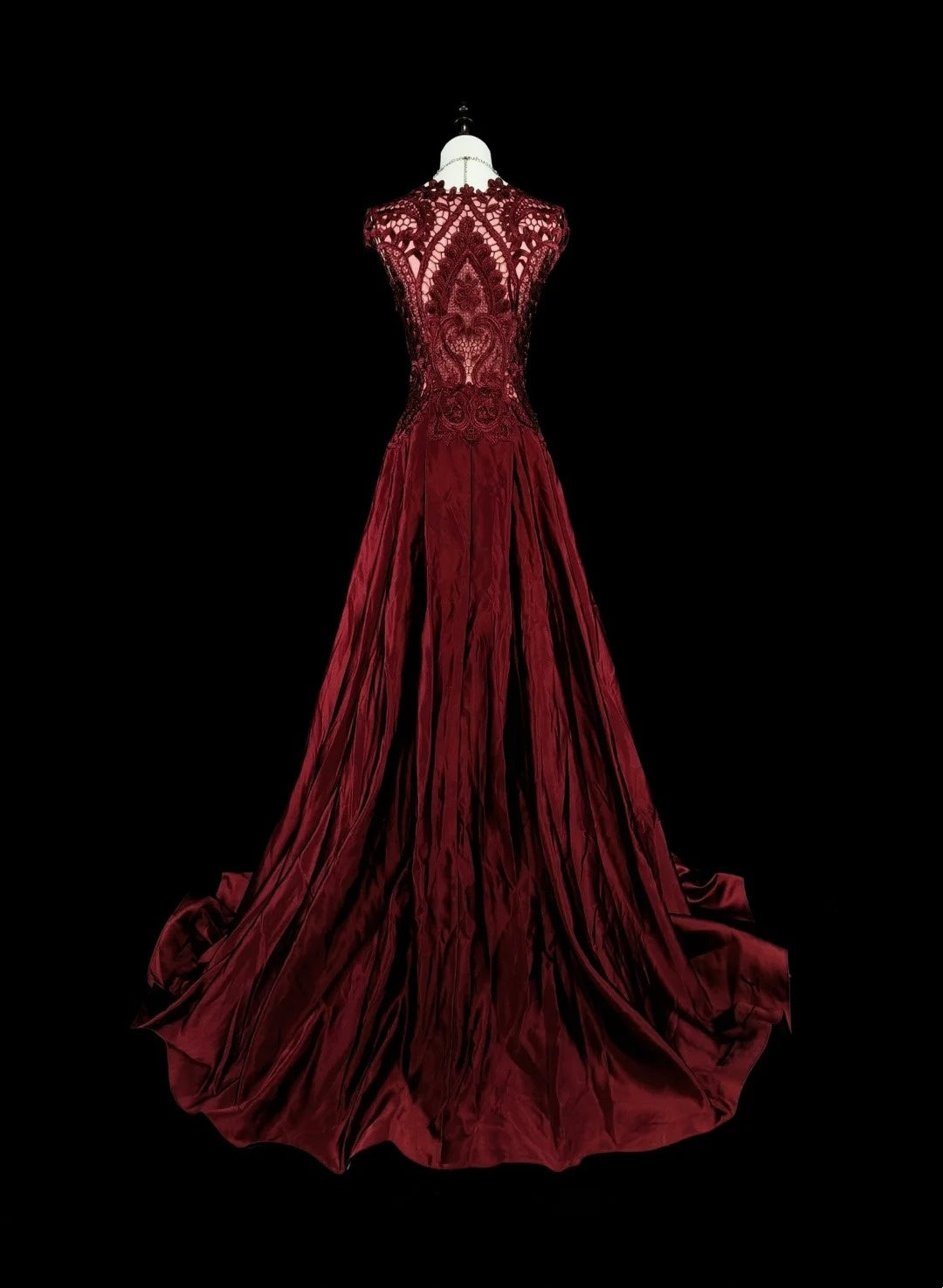 Retro A line Scoop Burgundy Lace Sleeveless 70s Prom Dresses Long Formal Party Gowns N1486
