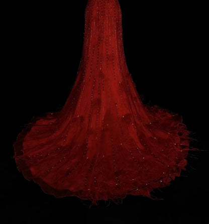 Vintage Mermaid Strapless Red 2000s With Silver Beads Prom Dresses Long Formal Party Gown N1356