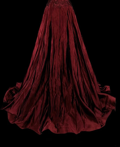 Retro A line Scoop Burgundy Lace Sleeveless 70s Prom Dresses Long Formal Party Gowns N1486