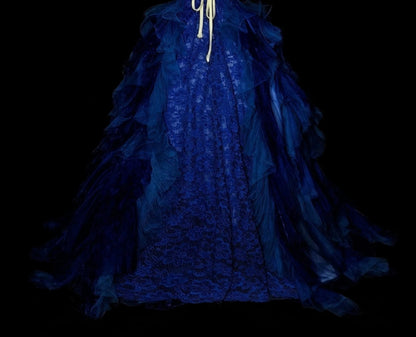 Vintage Ball Gown Strapless Royal Blue Tulle Lace Sweet 16 Dresses Quinceanera Dress Long 15 Vestidos De Fiesta N1482