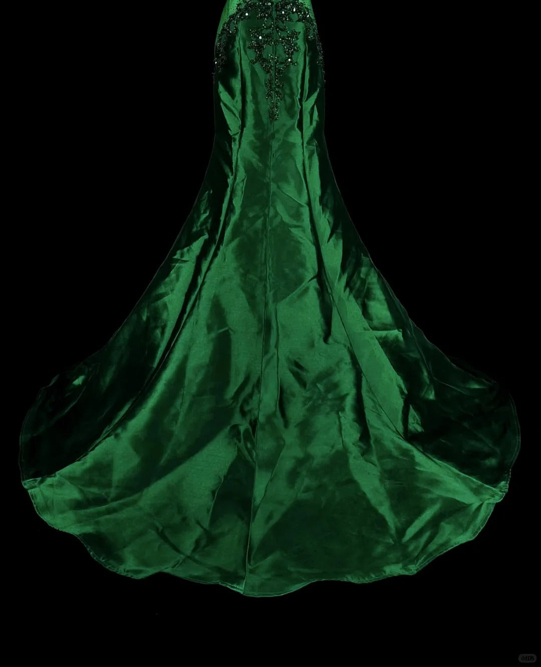 Vintage Prom Dresses Mermaid Scoop Dark Green Satin With Beading 1980s Long Formal Gown N2705