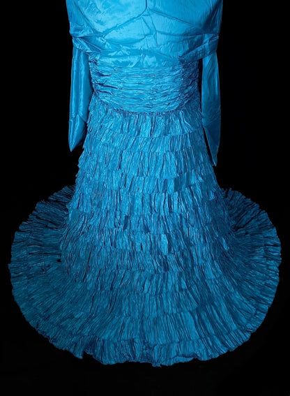Vintage Mermaid Strapless Blue With Tiered Layers Sleeveless 80s Prom Dresses Long Formal Party Gown N1484