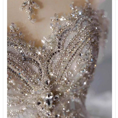 Sparkle Ball Gown Off The Shoulder Sequin Short Sleeves White Silver Beaded Wedding Dress Long Bridal Gown Wedding Dresses Ideas DH2899