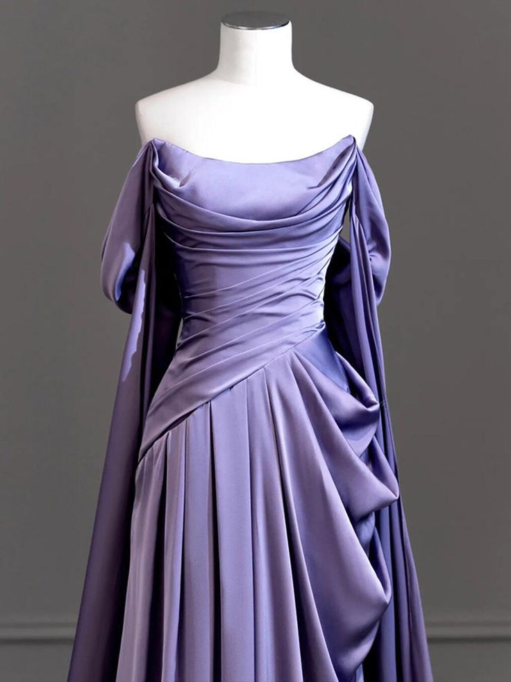 Graceful Mermaid Purple Off the Shoulder Pleats Prom Dress Evening Dresses Party Gowns AB438