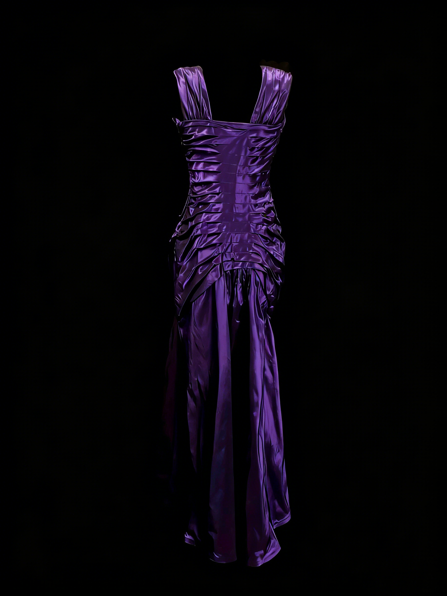 Vintage Mermaid Square Neck Purple Sleeveless 90s With Ruffles Prom Dresses Long Formal Party Gown N1387