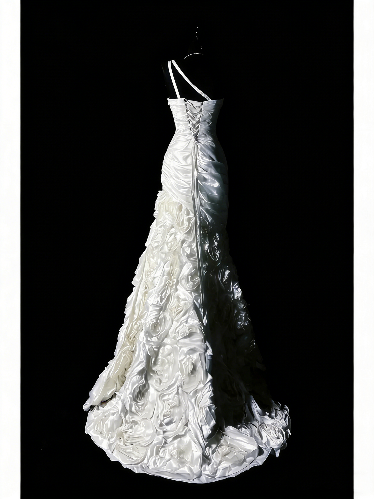 Princess Wedding Dresses Mermaid One Shoulder White Satin Floral Long Brides Dress Fitted Bridal Gown N1206