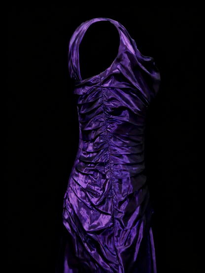 Vintage Prom Dresses Aesthetic 1960s Retro Purple Mermaid Pleated Long Party Dress N2139