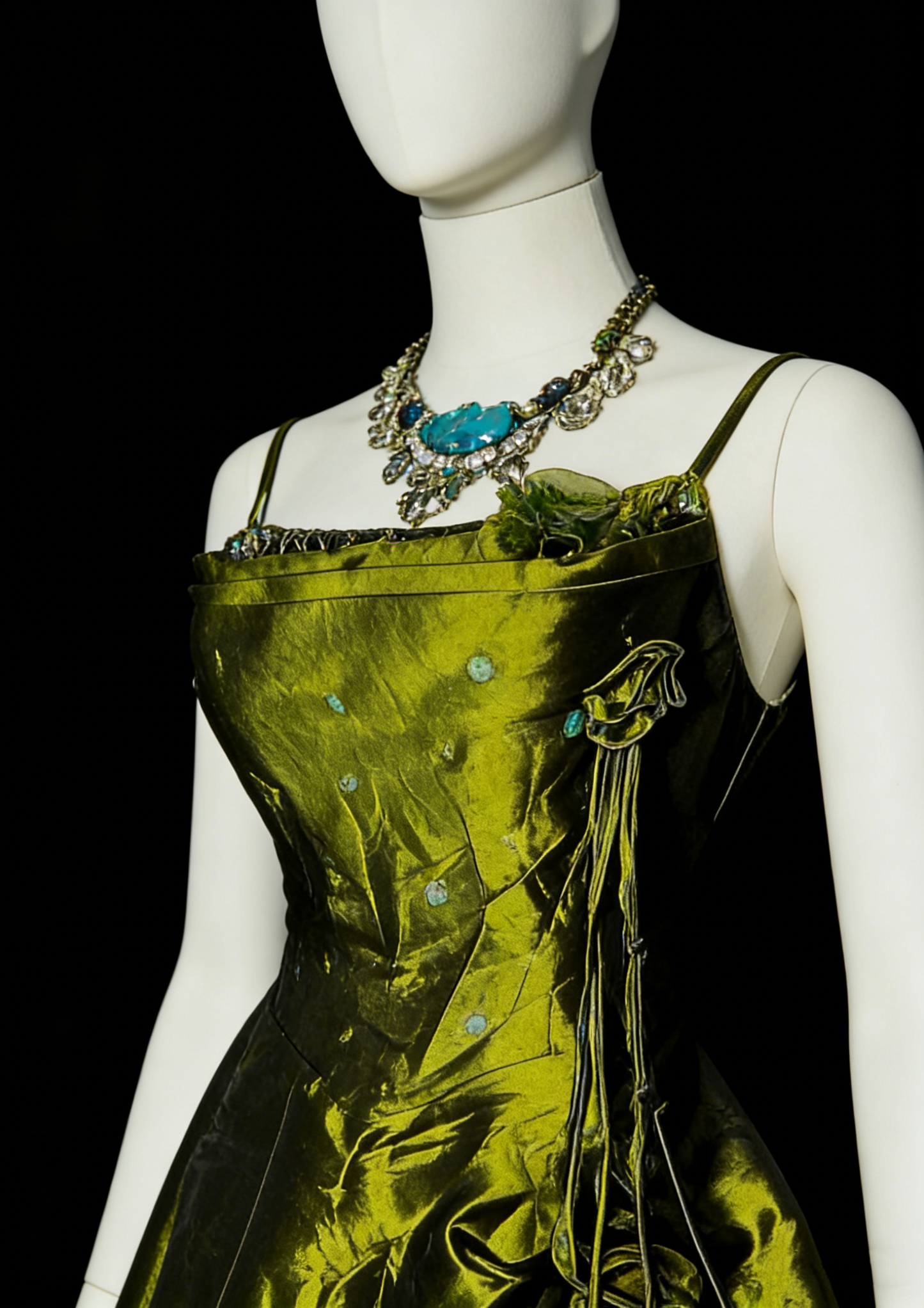 Vintage Ball Gown Spaghetti Straps Olive Green With Beadings Sleeveless 80s Prom Dresses Long Formal Party Gown N1477