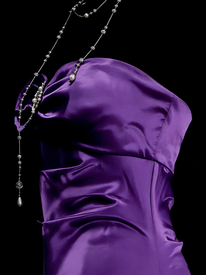 Vintage Mermaid Sweetheart Grape Satin Sleeveless 80s Prom Dresses Long Formal Party Gown N1450