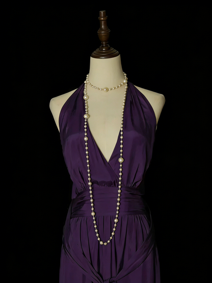 Simple A Line V Neck Purple Senior 80s Prom Dresses High School Long Formal Dress N1330