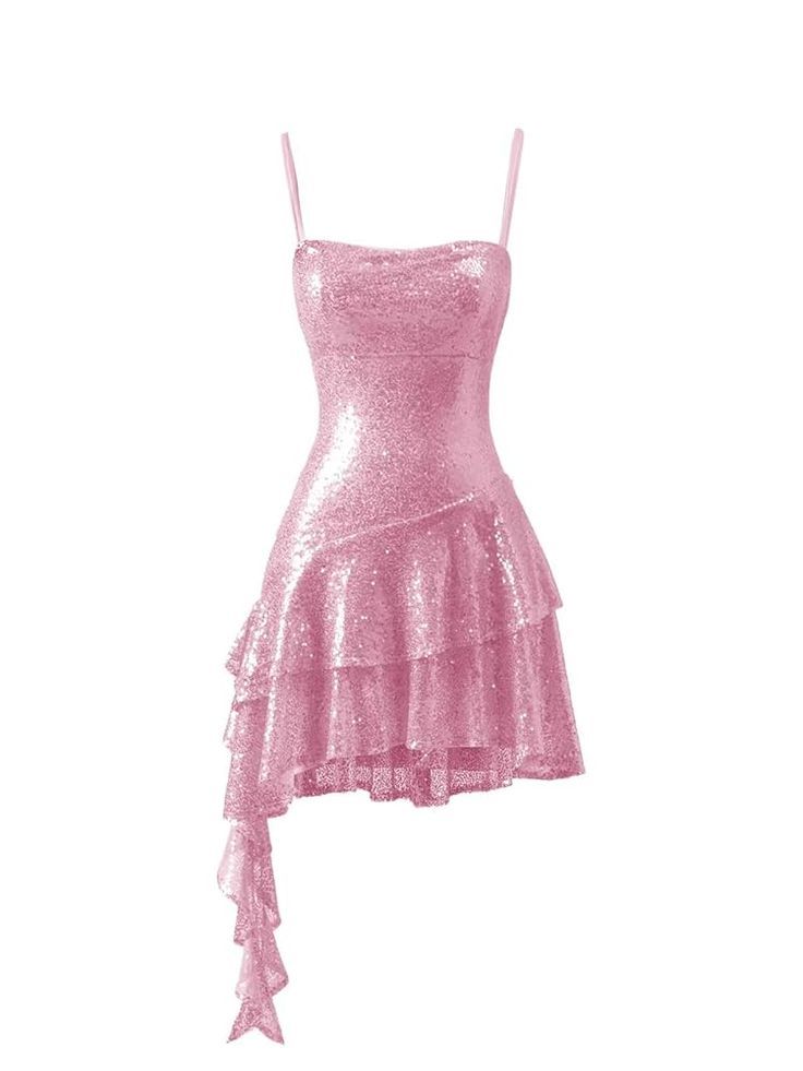Sparkly Sheath Spaghetti Strap Pink Sequin Mini Senior Inspo Short Birthday 17th Party Outfits Homecoming Dresses RB3149