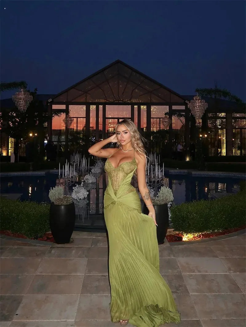 Elegant Mermaid Straps Olive Green Lace Perfection-Formal Goals Nigh Evening Long Prom Dress Party Outfits RB6763