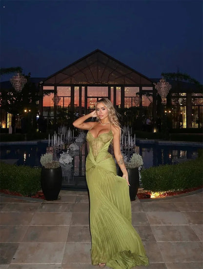 Elegant Mermaid Straps Olive Green Lace Perfection-Formal Goals Nigh Evening Long Prom Dress Party Outfits RB6763