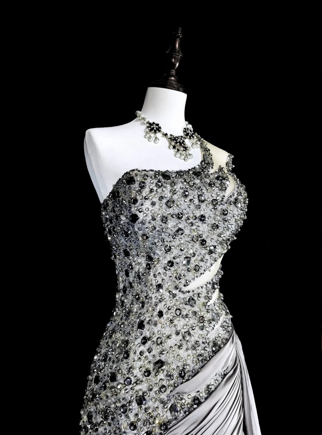 Vintage Prom Dresses Aesthetic Mermaid One Shoulder Grey Taffeta Classic Inspo With Crystals Gem Dress N1999