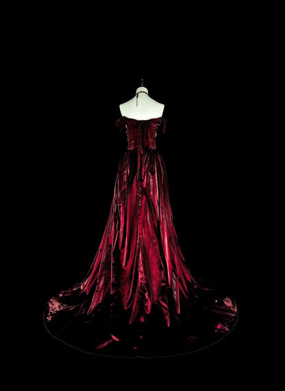 Dreamy Prom Dresses Vintage 90s With Beads Mermaid Off The Shoulder Burgundy Satin Long Formal Outfits N2377