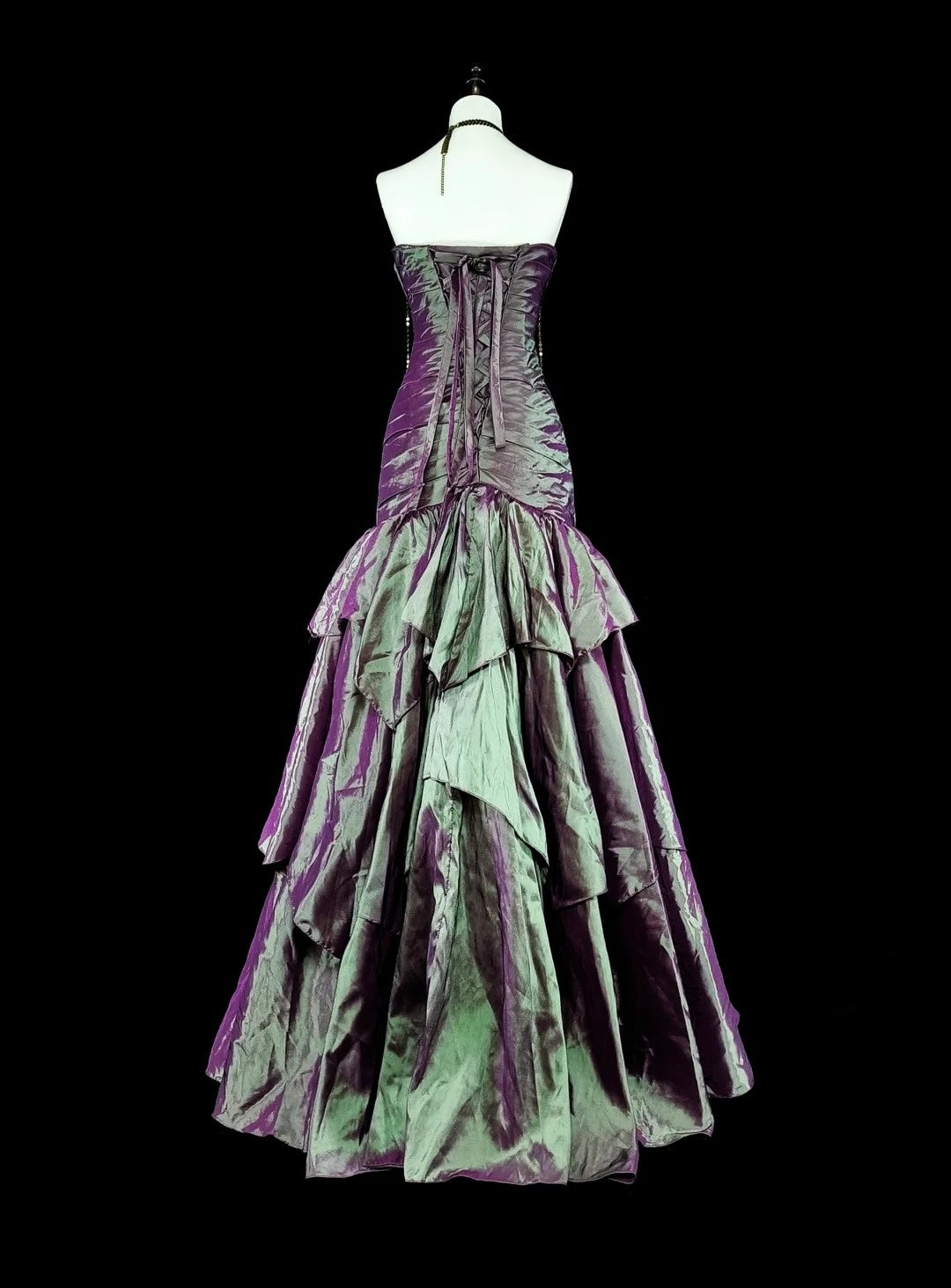 Vintage Mermaid Sweetheart Purple Taffeta 70s With Ruffles Long Prom Gown Party Wear Dresses N1846
