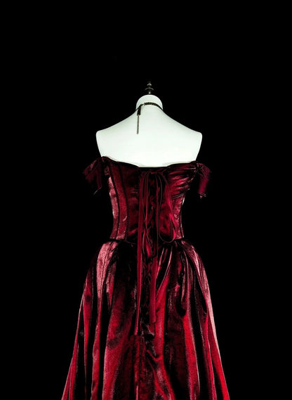 Dreamy Prom Dresses Vintage 90s With Beads Mermaid Off The Shoulder Burgundy Satin Long Formal Outfits N2377