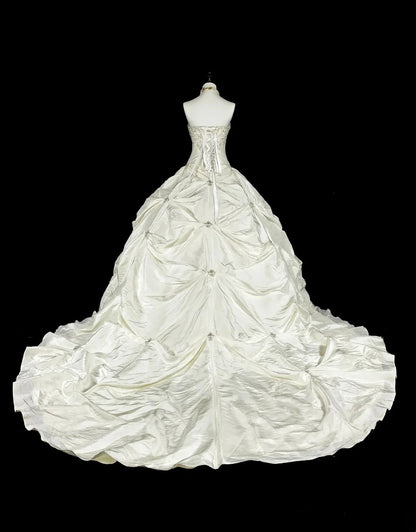Vintage Wedding Dresses Ball Gown Strapless White Taffeta With Beading Long Bridal Gown N3075