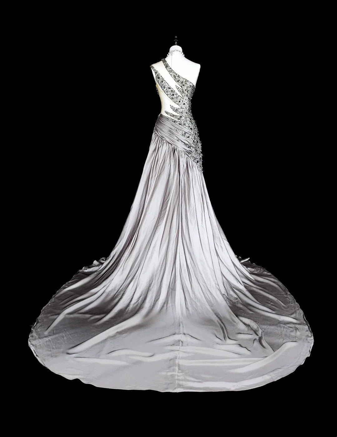Vintage Prom Dresses Aesthetic Mermaid One Shoulder Grey Taffeta Classic Inspo With Crystals Gem Dress N1999