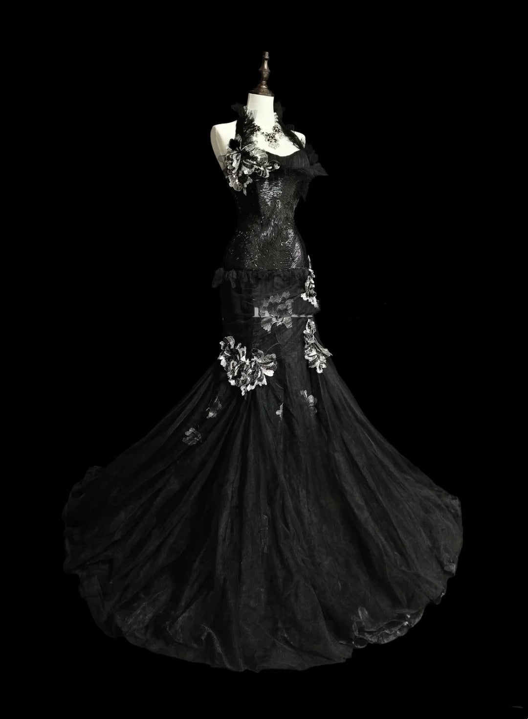 Vintage Prom Dresses Aesthetic 1960s Retro Mermaid Halter Black Lace Long Formal Dress N2148