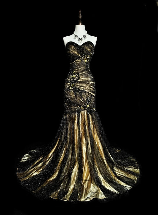 Vintage Mermaid Sweetheart Black Tulle Sleeveless 80s Prom Dresses Long Formal Party Gown N1488