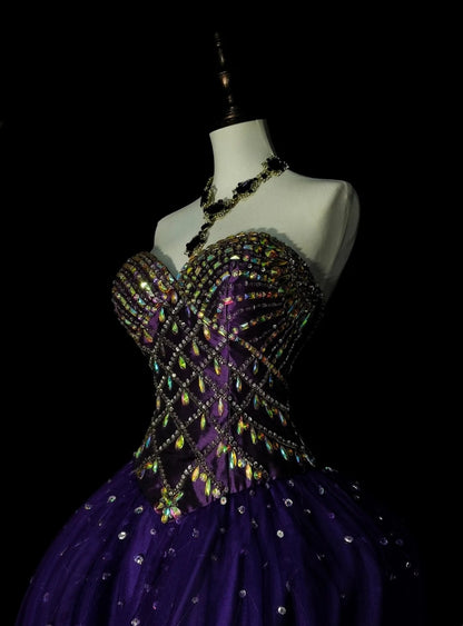 Vintage Ball Gown Sweetheart Purple Tulle Sweet 16 Dresses Quinceanera Dress Long 15 Vestidos De Fiesta N1495