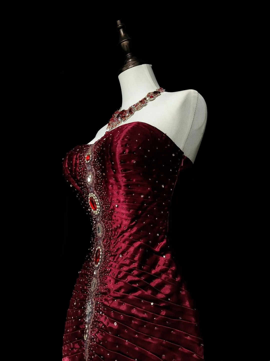 Retro Mermaid Sweetheart Wine Red Burgundy Satin With Beaded Sleeveless 70s Prom Dresses Long Formal Party Gowns N1493