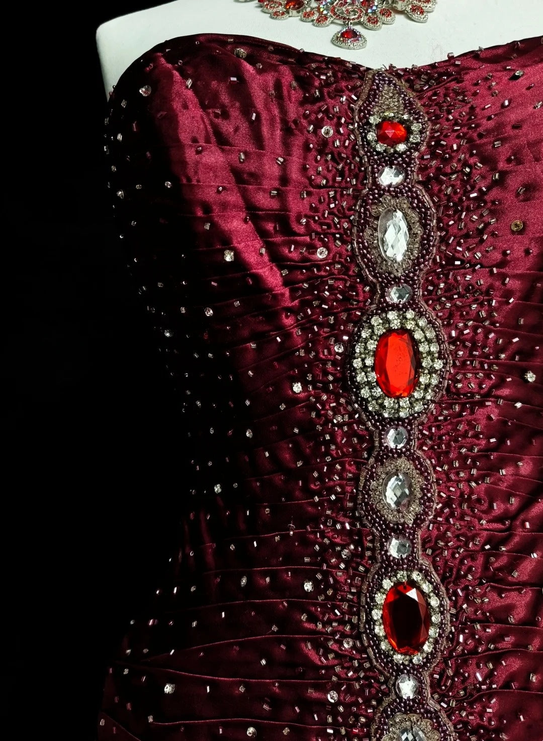 Retro Mermaid Sweetheart Wine Red Burgundy Satin With Beaded Sleeveless 70s Prom Dresses Long Formal Party Gowns N1493