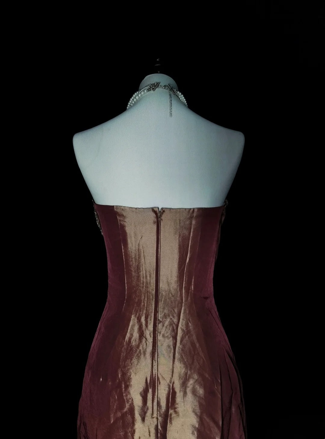 Vintage Mermaid Strapless Brown Beaded Sleeveless 80s Prom Dresses Long Formal Party Gown N1490