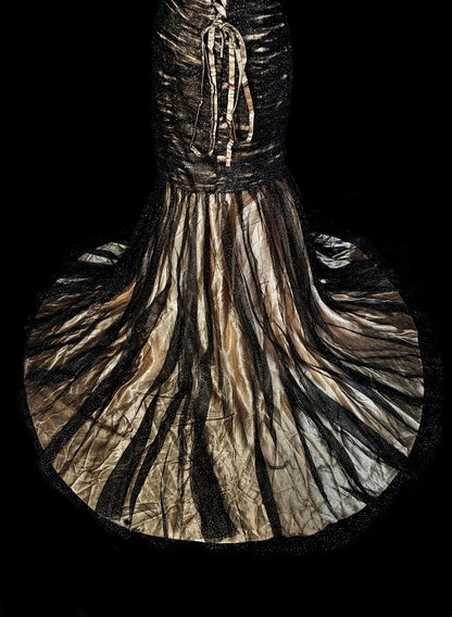 Vintage Mermaid Sweetheart Black Tulle Sleeveless 80s Prom Dresses Long Formal Party Gown N1488