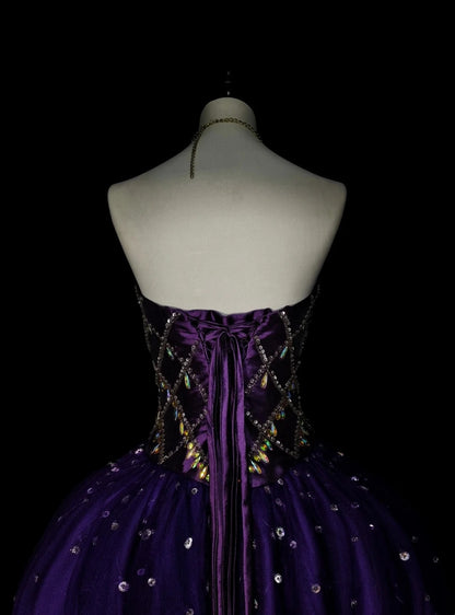 Vintage Ball Gown Sweetheart Purple Tulle Sweet 16 Dresses Quinceanera Dress Long 15 Vestidos De Fiesta N1495