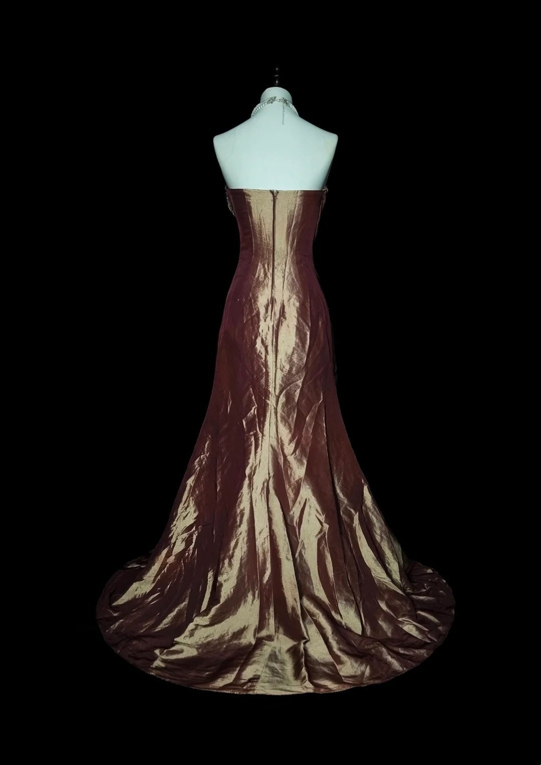 Vintage Mermaid Strapless Brown Beaded Sleeveless 80s Prom Dresses Long Formal Party Gown N1490