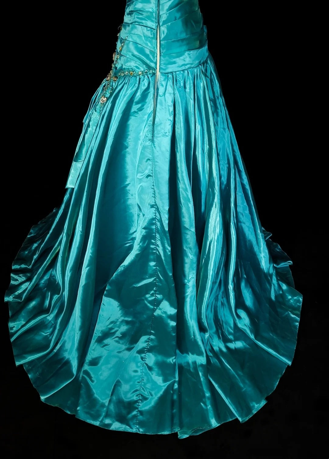 Retro A line One Shoulder Blue Satin Sleeveless 70s Prom Dresses Long Formal Party Gowns N1489