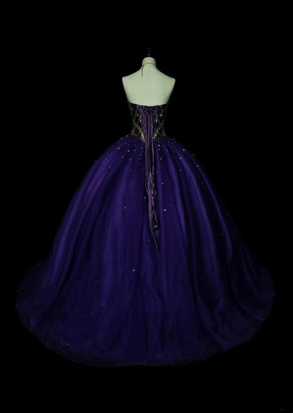 Vintage Ball Gown Sweetheart Purple Tulle Sweet 16 Dresses Quinceanera Dress Long 15 Vestidos De Fiesta N1495