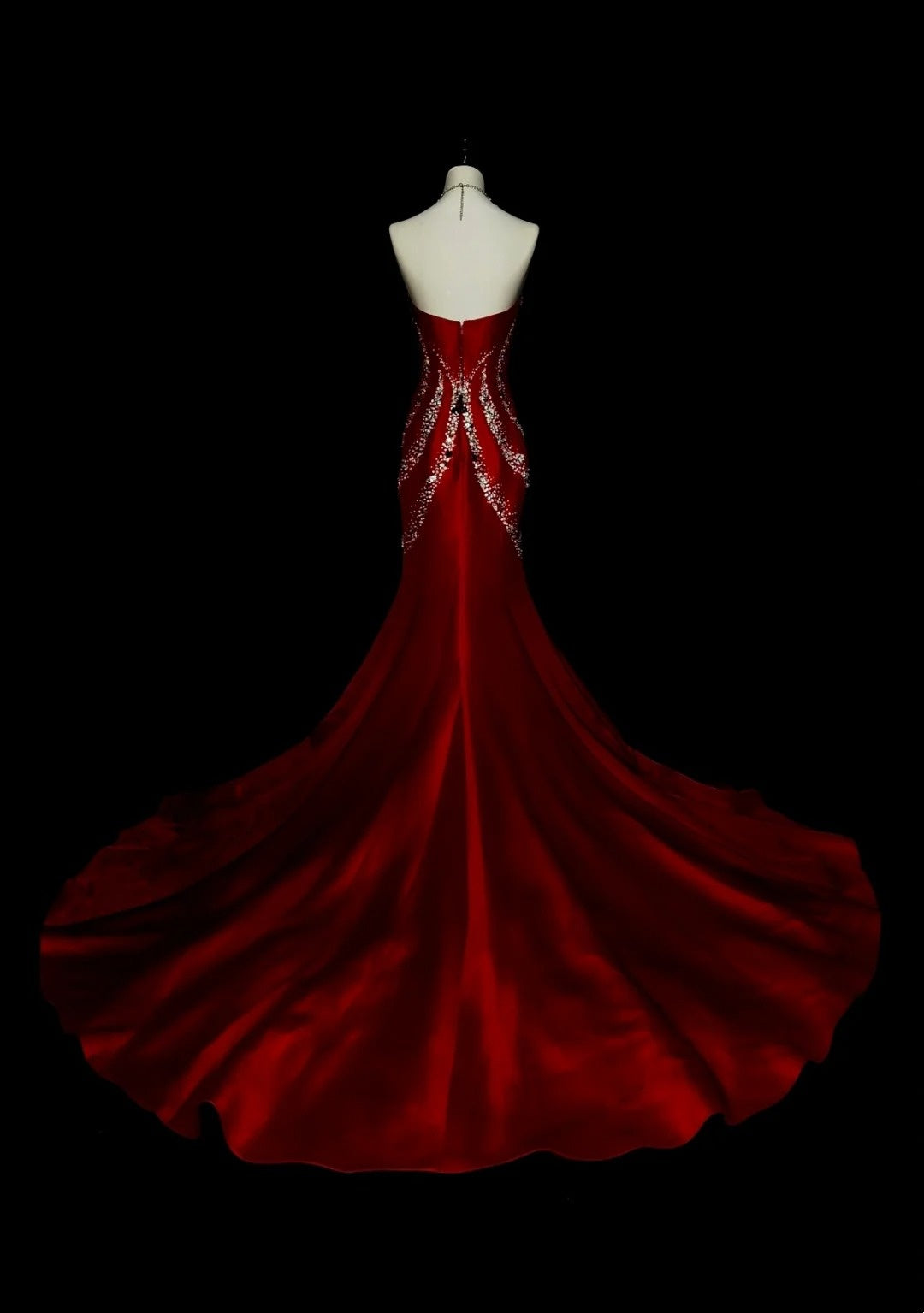 Retro Mermaid Sweetheart Red Satin With Beaded Sleeveless 70s Prom Dresses Long Formal Party Gowns N1492
