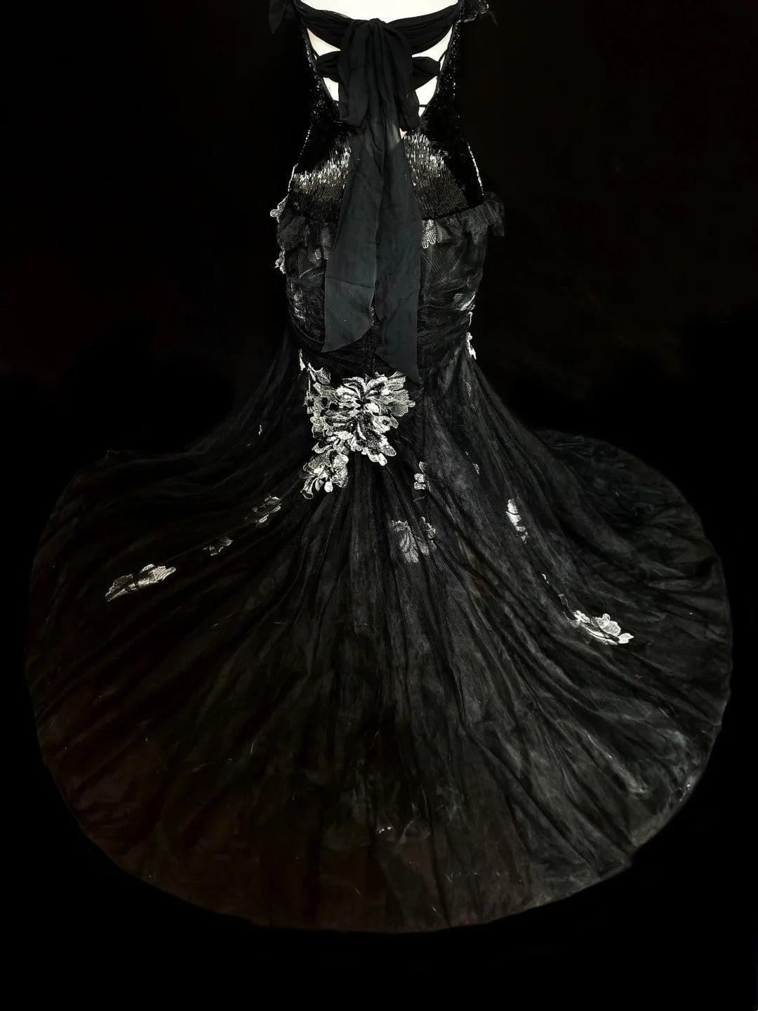 Retro Mermaid Halter Black Tulle With Lace Sleeveless 70s Prom Dresses Long Formal Party Gowns N1500