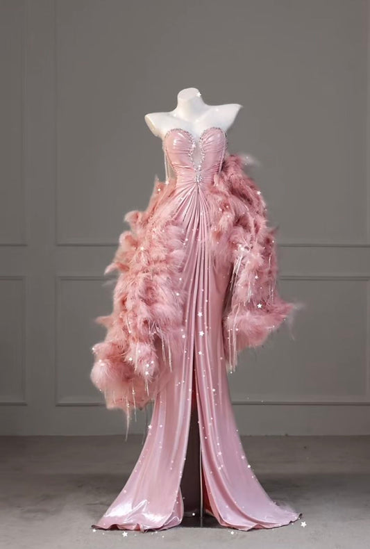 Classy Mermaid Sweetheart Pink Sequin Split Prom Dresses Inspo For Teens Formal Dress Party Outfits Prom Gowns AB054