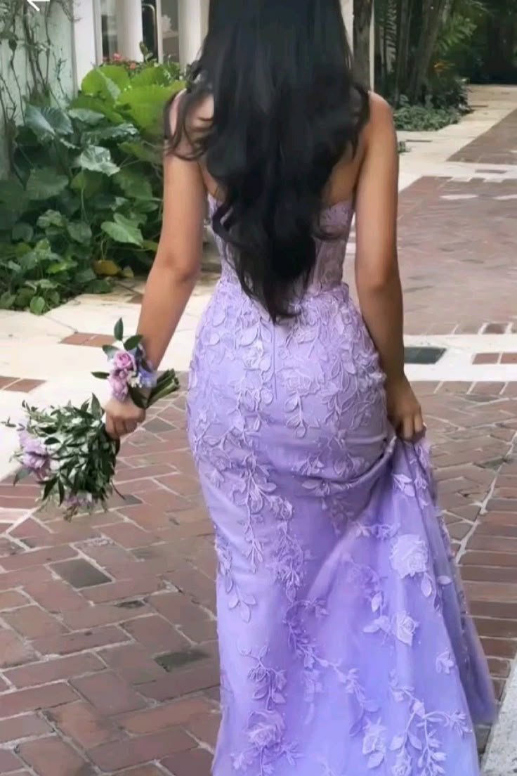 Strapless Tulle Lace Appliques Evening Dress Mermaid Prom Dress AB642