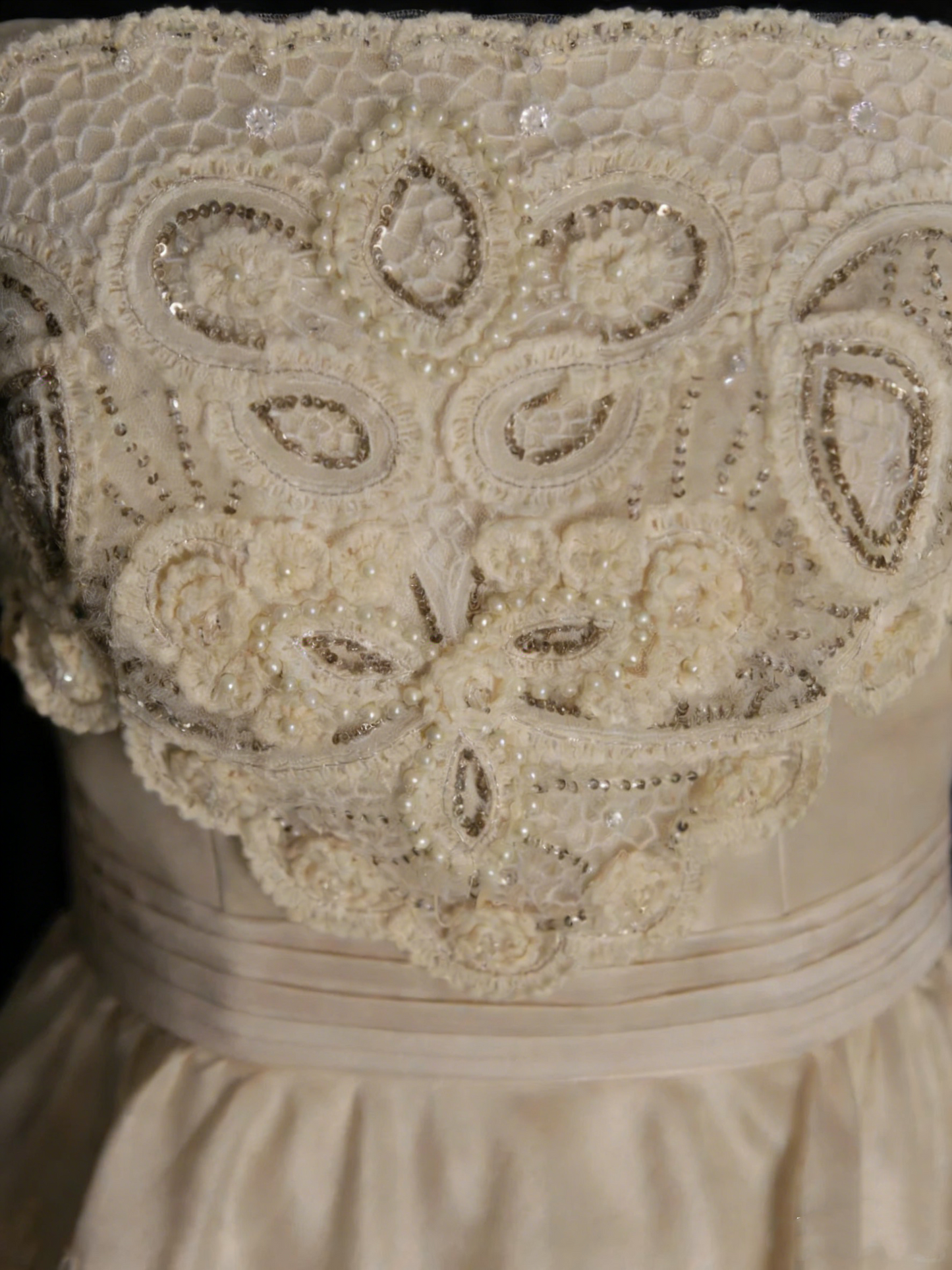 Vintage 70s Ball Gown Strapless Champagne With Appliques Lace Wedding Dress Fairytale Bridal Dresses N1318