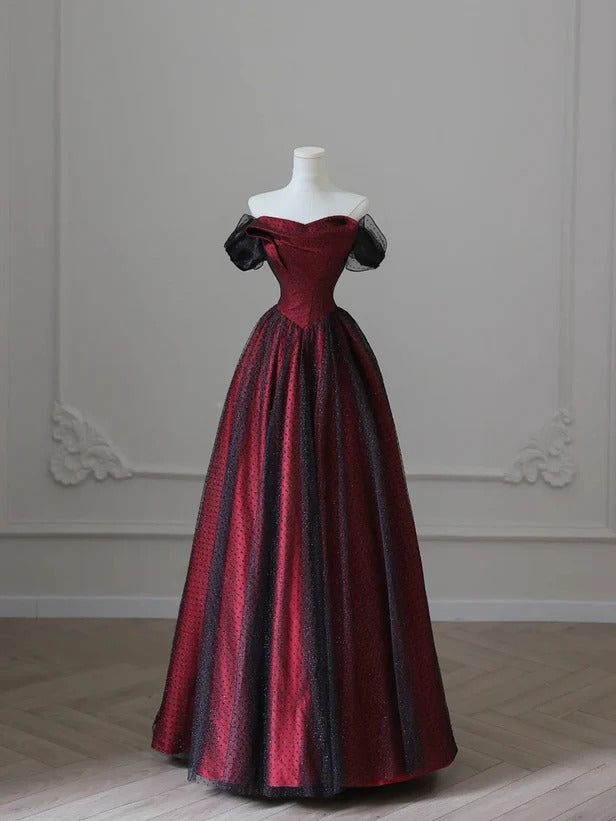 Black and Red Tulle Prom Dresses Long A-line Off Shoulder Wedding Party Gown Birthday Gowns AB916