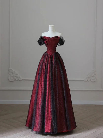 Black and Red Tulle Prom Dresses Long A-line Off Shoulder Wedding Party Gown Birthday Gowns AB916