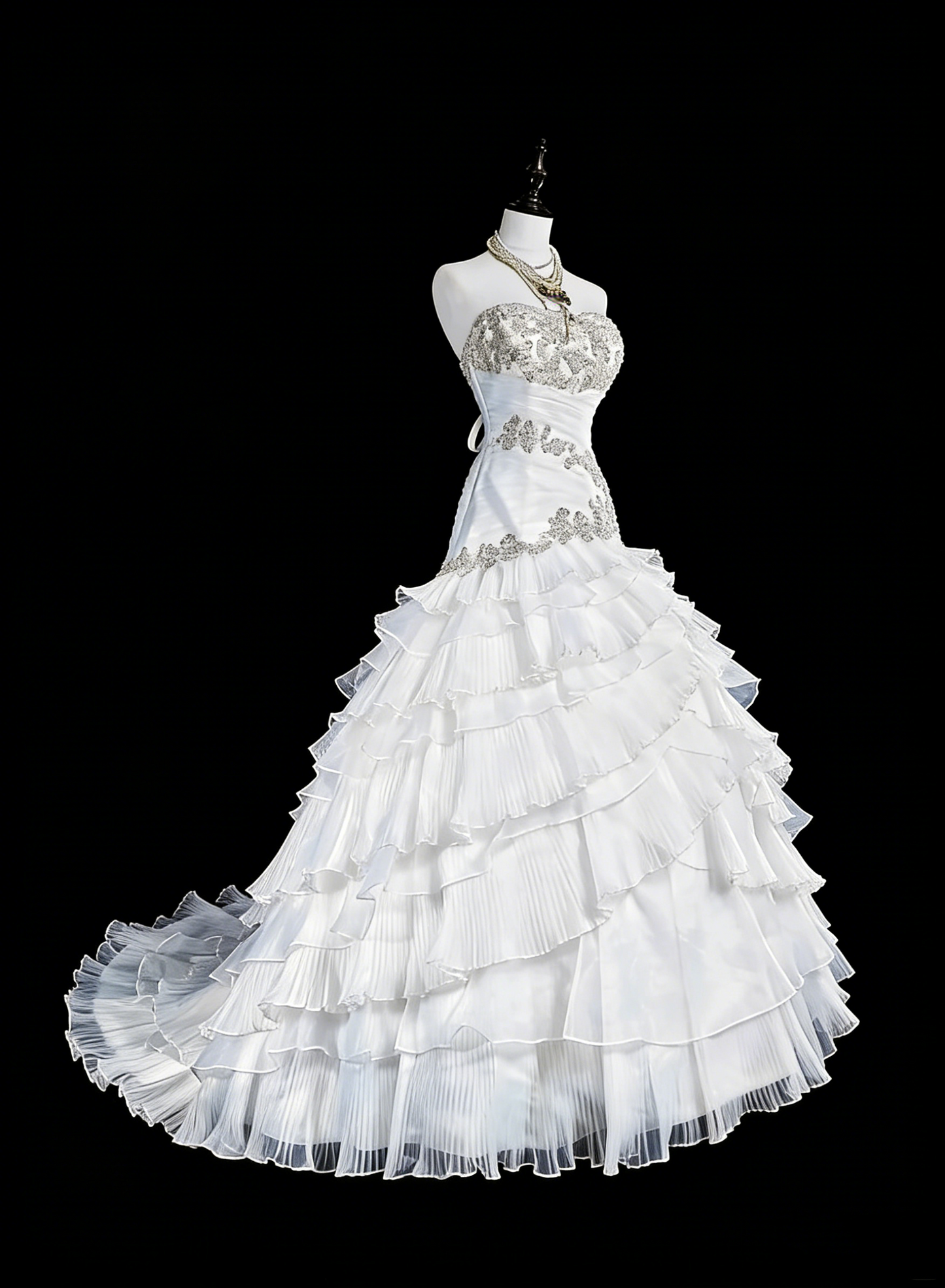Unique Wedding Dresses Mermaid Strapless White With Ruffles Beaded Crystals Long Bridal Gown N3420