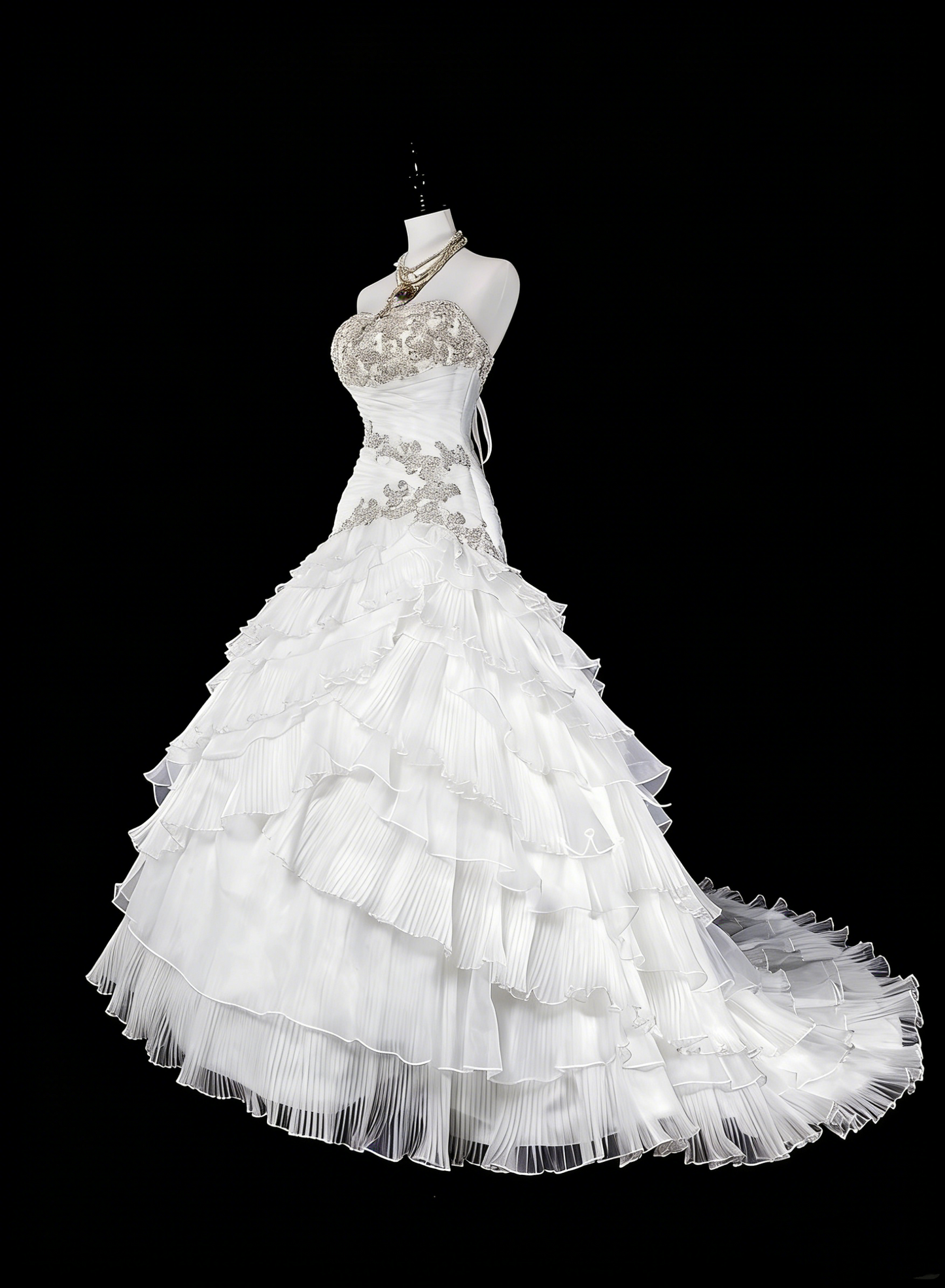 Unique Wedding Dresses Mermaid Strapless White With Ruffles Beaded Crystals Long Bridal Gown N3420