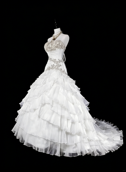 Unique Wedding Dresses Mermaid Strapless White With Ruffles Beaded Crystals Long Bridal Gown N3420