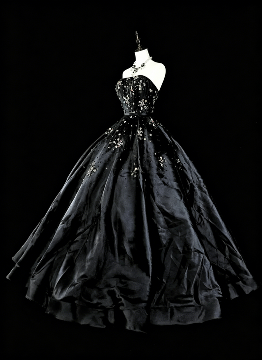 Modest Prom Dresses Ball Gown Strapless Black Tulle Sweet 16 Dress Formal Evening Outfits N3517