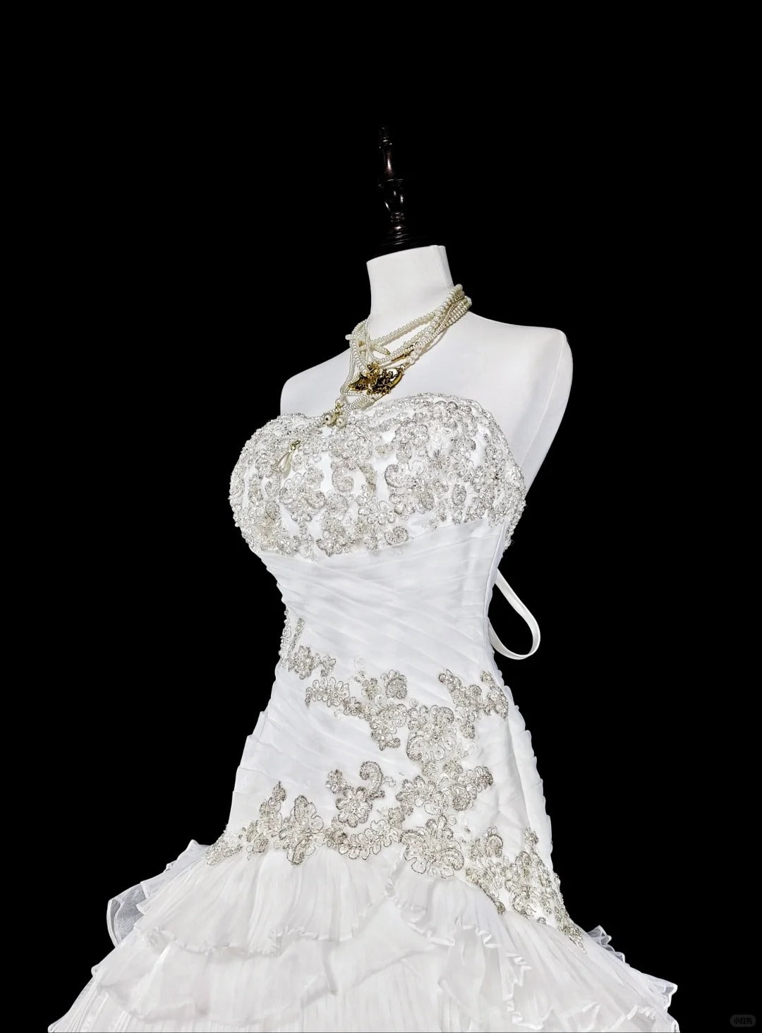 Unique Wedding Dresses Mermaid Strapless White With Ruffles Beaded Crystals Long Bridal Gown N3420