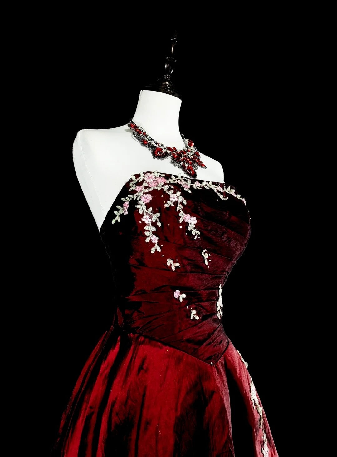 Vintage Prom Dresses Aesthetic 1950s Retro Classy Ball Gown Strapless Burgundy Long Inspo Night Gala Dress N1996
